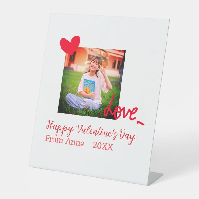 Red heart love happy valentine's day add photo nam pedestal sign (Front)