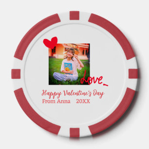 Red heart love happy valentine's day add photo nam poker chips