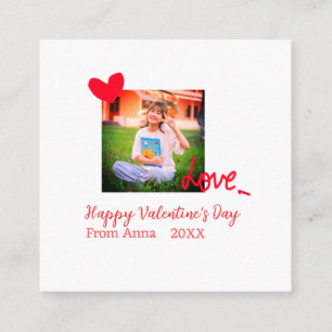Red heart love happy valentine's day add photo nam square business card