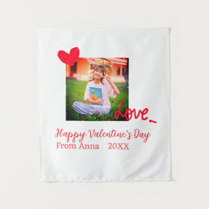 Red heart love happy valentine's day add photo nam tapestry