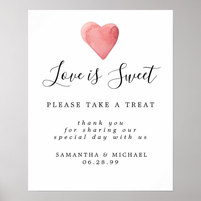 Red Heart Love is Sweet Wedding Dessert Bar Sign (Front)