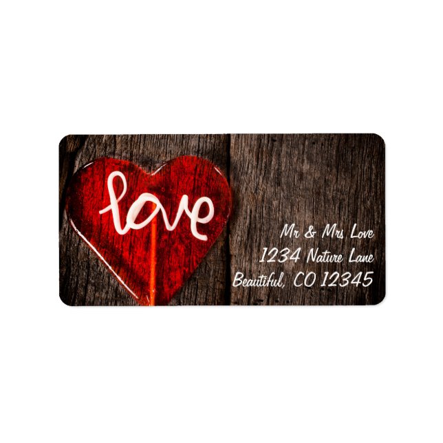 Red Heart Love Lollipop and Rustic Barn Wood Label (Front)