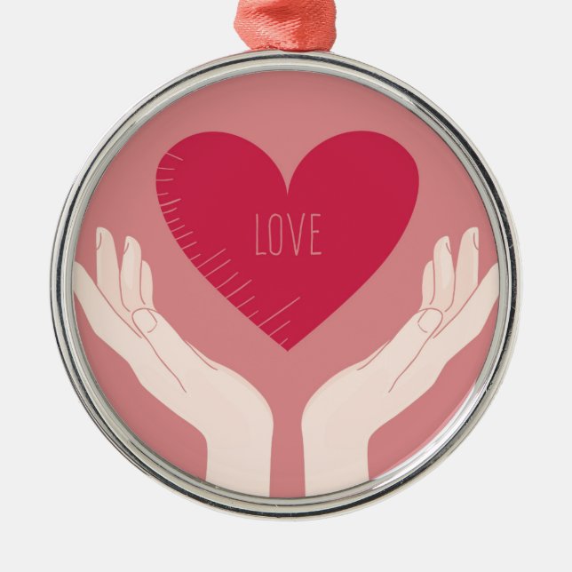 Red Heart love romantic Valentine's Day Metal Ornament (Front)