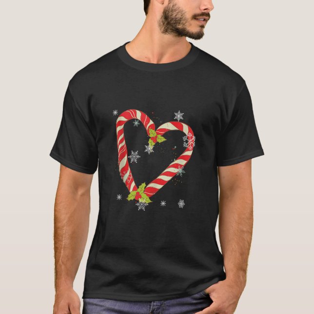 Red heart Love Santa Candy Cane Matching Christmas T-Shirt (Front)