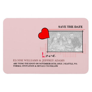 Red Heart Love Save The Date Photo Magnet