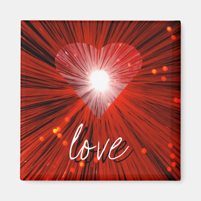 Red Heart 'love' square fridge magnet (Front)