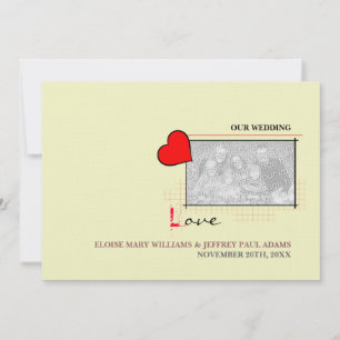 Red Heart Love Wedding Photo Invitation