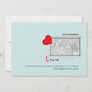 Red Heart Love Wedding Photo Invitation