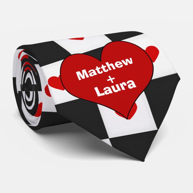 Red Heart Lovers | Custom Chequerboard Tie (Rolled)