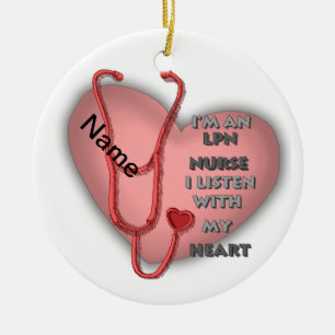 Red Heart LPN Nurse Ceramic Ornament