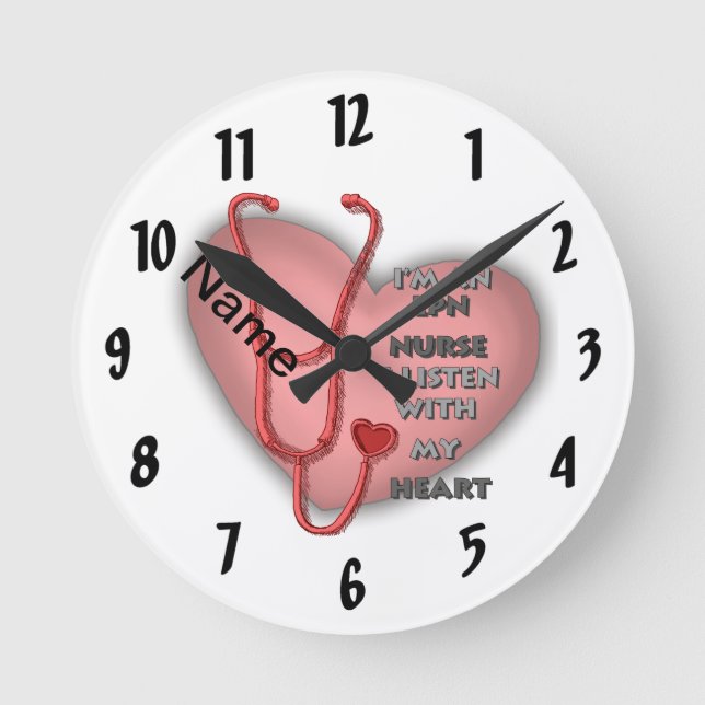 Red Heart LPN Nurse Round Clock (Front)