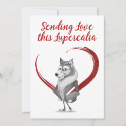 Red Heart Lupercalia Wolf Valentine's Holiday Card