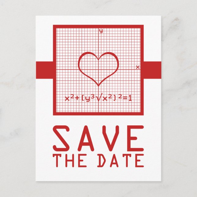 Red Heart Math Graph Save the Date Postcard (Front)