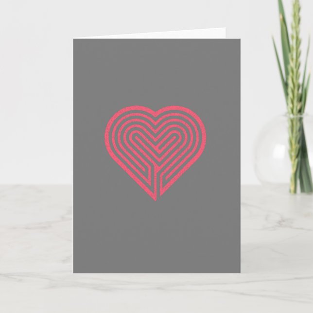 red heart maze dark gray valentines day love card (Front)