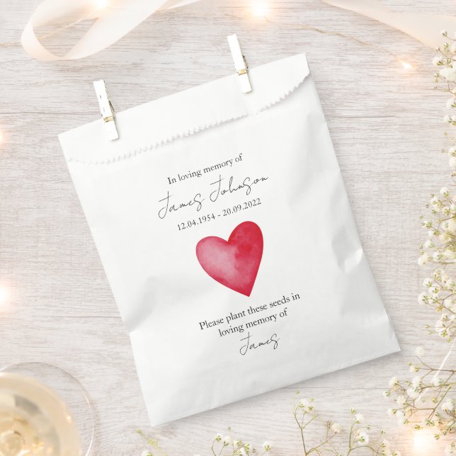 Red Heart Memorial Funeral Seed Favour Bag (Clipped)