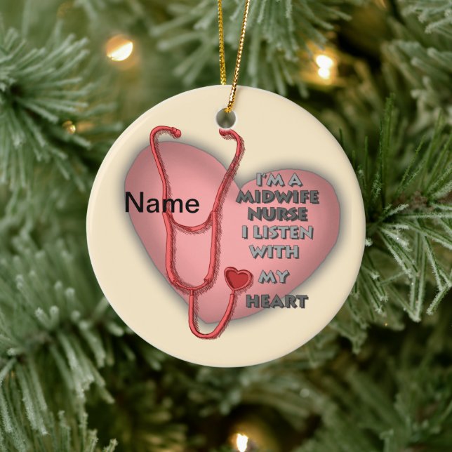 Red Heart Midwife Nurse Ceramic Ornament (Tree)