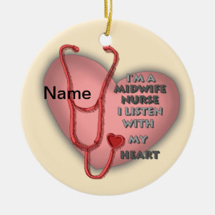 Red Heart Midwife Nurse Ceramic Ornament