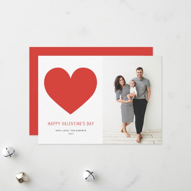 Red Heart Minimalist Happy Valentine's Day Holiday Card (Front/Back In Situ)