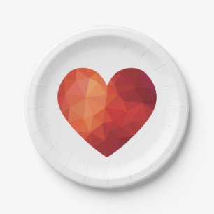 Red heart modern geometric design paper plate