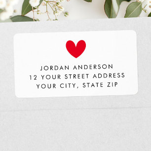 Red heart modern minimal return address label