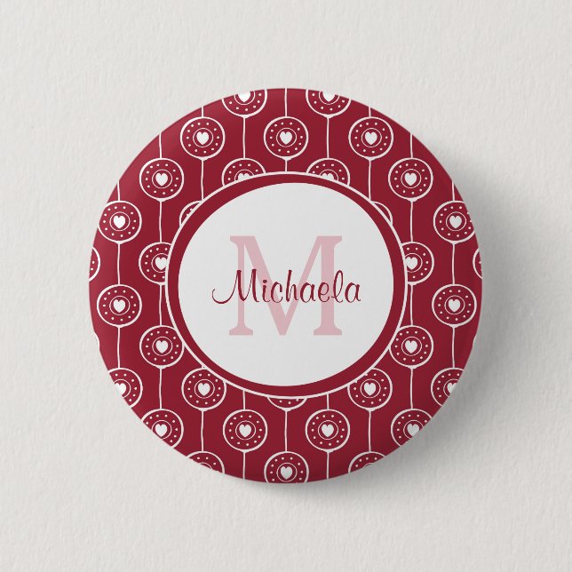 Red Heart Monogram 6 Cm Round Badge (Front)
