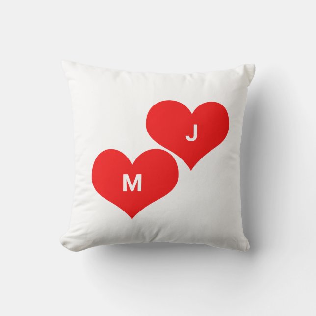 Red Heart Monogram Initial Custom Valentine's Cute Cushion (Front)