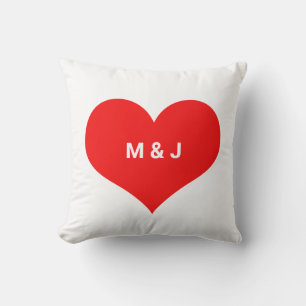 Red Heart Monogram Initials Custom Valentine's Cushion
