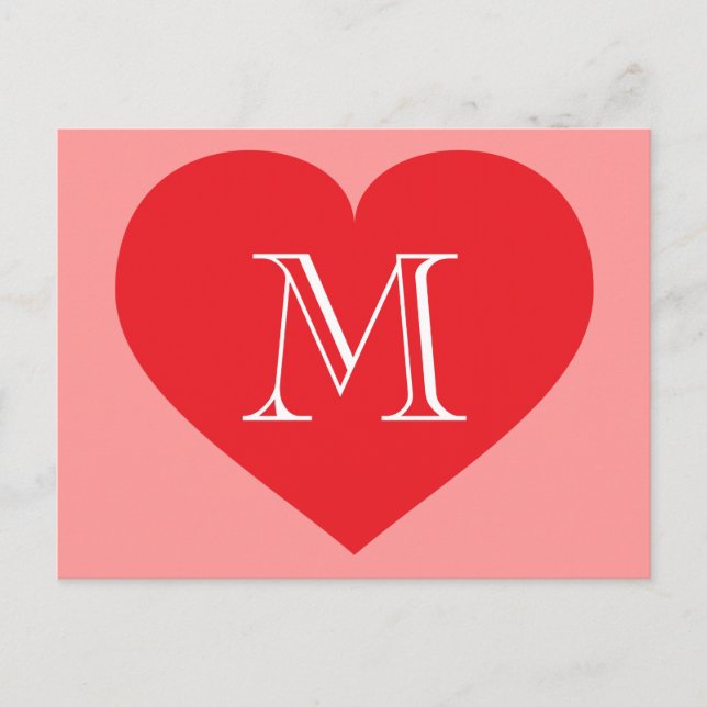 Red Heart Monogram Postcard (Front)