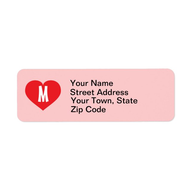 Red Heart Monogram Return Address Label (Front)