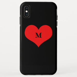 Red Heart Monogrammed Initial Name Black Cute iPhone XS Max Case