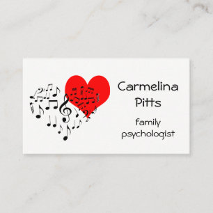 Red Heart Music Notes Family customisable Business Card