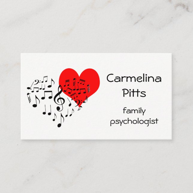 Red Heart Music Notes Family customisable Business Card (Front)