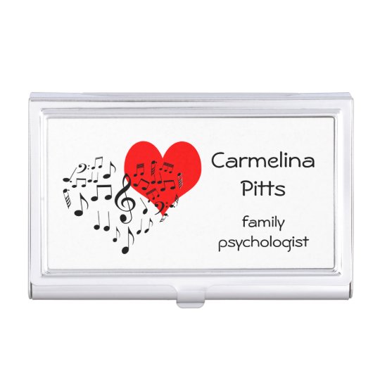 Red Heart Music Notes Family customisable Business Card Holder