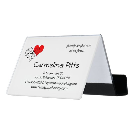 Red Heart Music Notes Family customisable Desk Business Card Holder