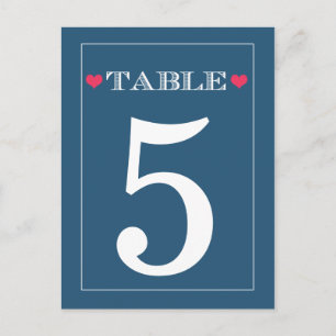 Red Heart Navy Wedding Table Number Cards