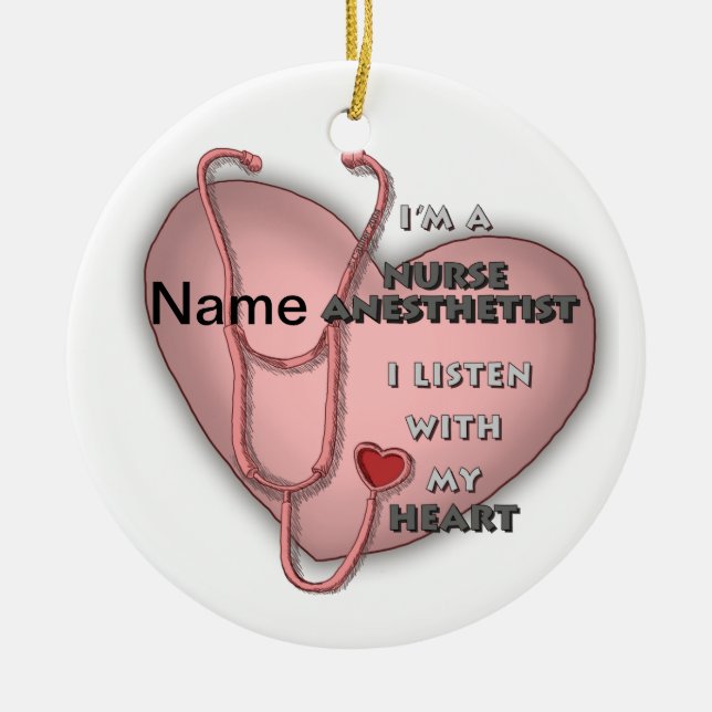 Red Heart Nurse Anaesthetist Ceramic Ornament (Front)