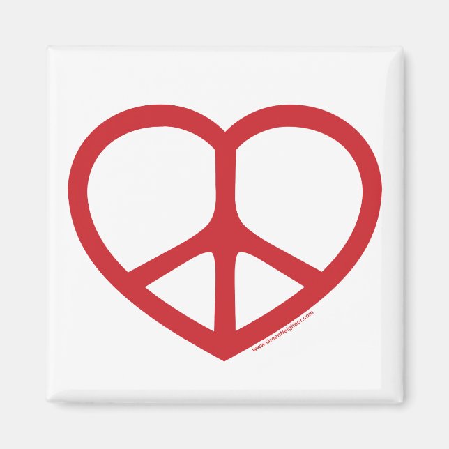Red Heart of Love, Peace Sign Magnet (Front)