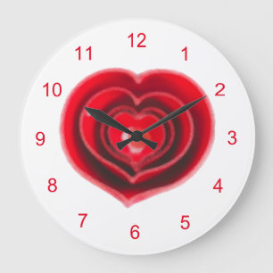 Red Heart Oil Painting Valentine Large Clock