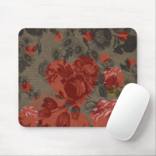 Red heart on beautiful vintage floral mouse pad