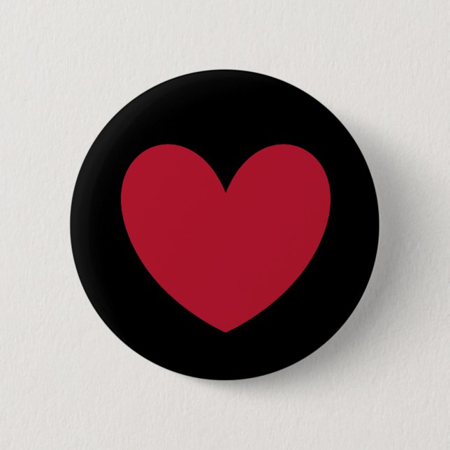 Red heart on black 6 cm round badge (Front)