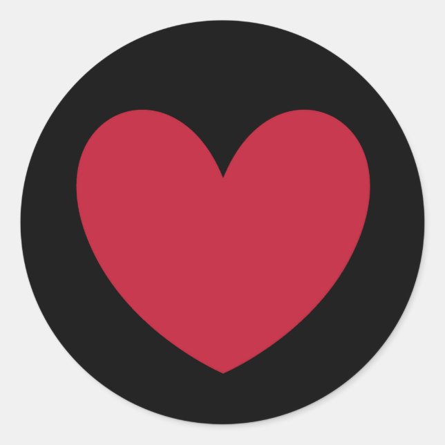 Red heart on black classic round sticker (Front)