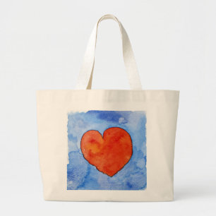 Red heart on blue 2011 large tote bag
