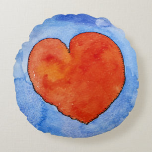 Red heart on blue 2011 round cushion