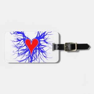 Red heart on blue background luggage tag
