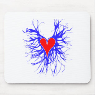 Red heart on blue background mouse pad