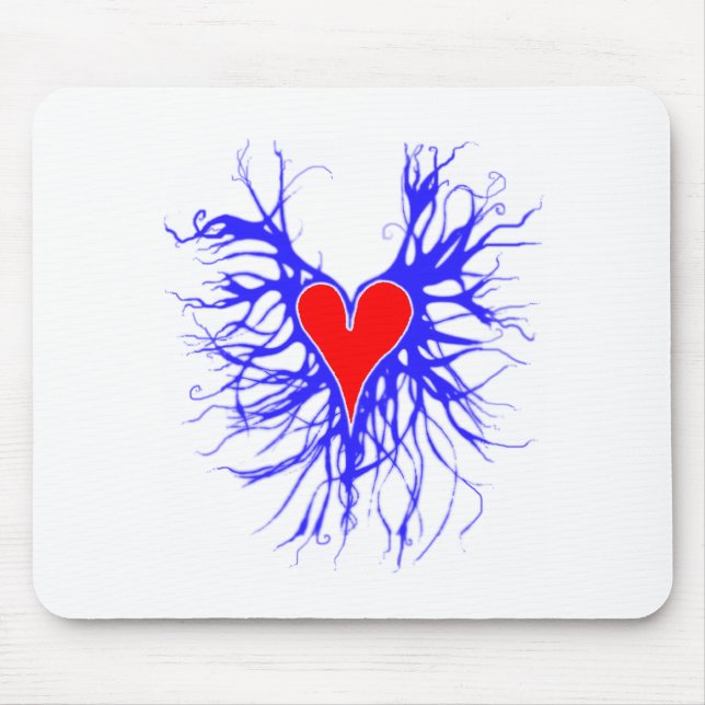 Red heart on blue background mouse pad (Front)