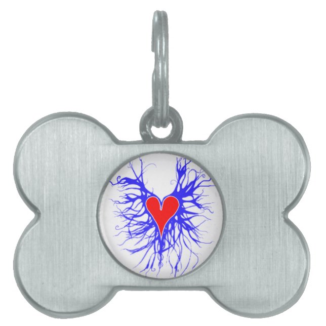 Red heart on blue background pet tag (Front)