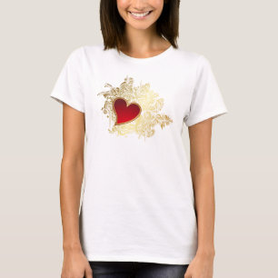 Red Heart on Gold Filigree T-Shirt
