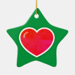 Red Heart on Personalised Star Shaped Christmas Ceramic Ornament