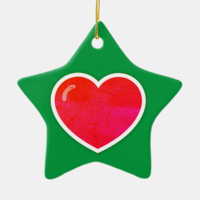 Red Heart on Personalised Star Shaped Christmas Ceramic Ornament (Front)